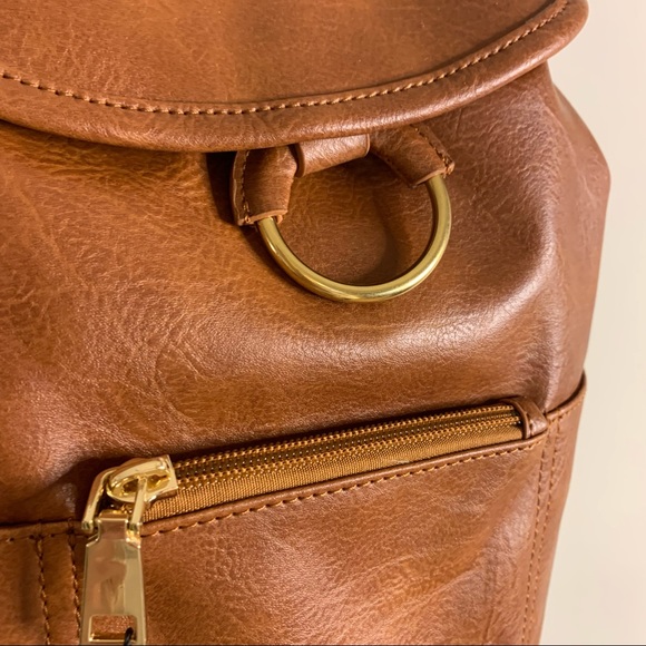 NWT Cognac Faux Leather Backpack - Picture 5 of 13